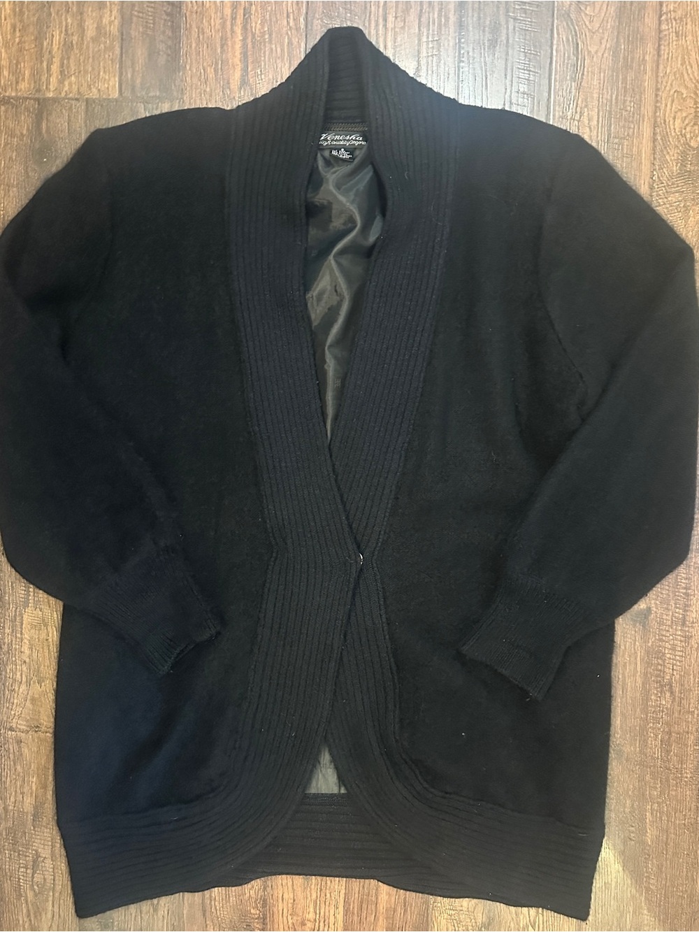 Vintage Venesha Angora Cardigan Jacket Black Oversized Small